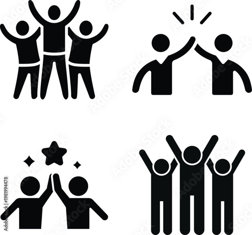 Active Sports, Competition, and Teamwork Black Solid Vector Silhouettes icon set