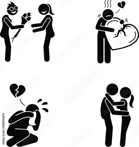 Containing people, friendship, social, diversity, village, relationships, support, breakup and community development icons. Solid vector icon collection