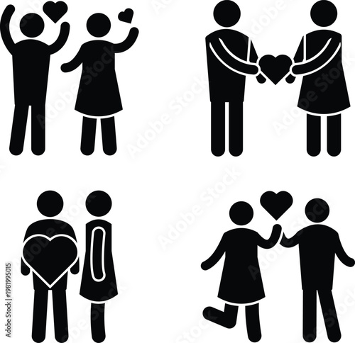 Containing people, friendship, social, diversity, village, relationships, support, breakup and community development icons. Solid vector icon collection