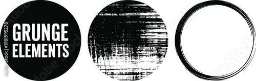 Black grunge texture and circular stamp design with distressed ink effect for retro vintage backgrounds