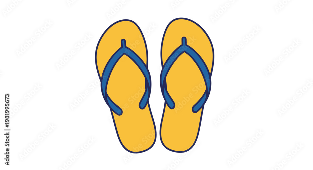 Fototapeta premium Pair of yellow and blue flip flops illustration on a white background