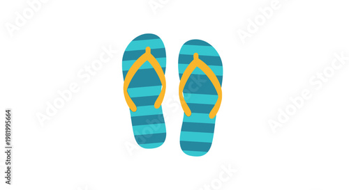 Pair of blue striped flip flops isolated on white background for summer