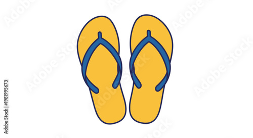 Pair of yellow and blue flip flops illustration on a white background