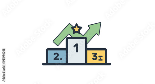 Podium illustration with numbers and arrow indicating achievement and success