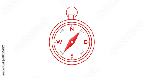 Red compass illustration on white background navigation and direction concept