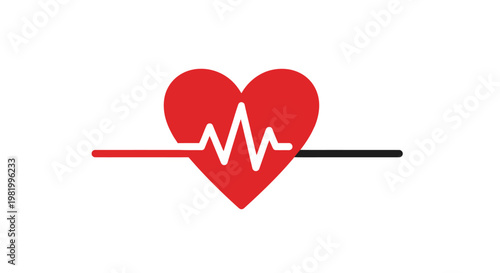 Red heart shape with ekg line isolated on white background for health concept