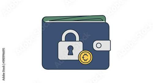 Secure digital wallet with padlock and currency icon concept illustration