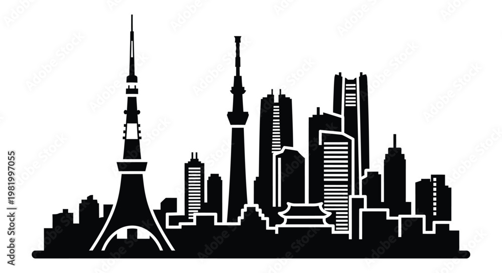Fototapeta premium Black Silhouette of a City Skyline with Towers urban