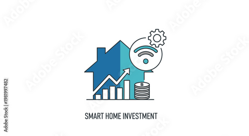 Smart home concept with graph gear coin and wifi symbol on white background