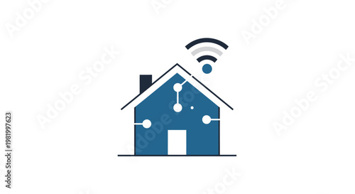Smart home technology icon house with wi fi signal on white background