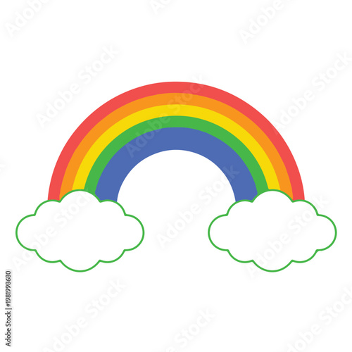Vibrant rainbow appears in sky with fluffy white clouds