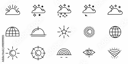 A set of minimalist weather icons in a flat line art style
