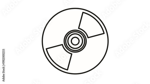 Minimalist black line vector icon of a compact disc or DVD, representing digital media storage, music, and movies, isolated on a white background for clean graphic design and web projects.
