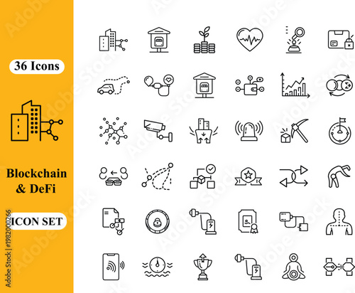 Blockchain and DeFi Icon Set for Decentralized Finance and Secure Digital Transactions.