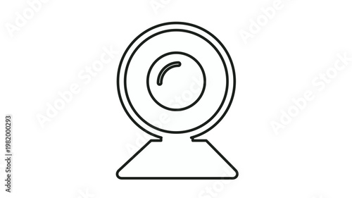 Minimalist black line art vector icon of a webcam for video conferencing, online meetings, and live streaming. Clean web camera symbol illustration for technology, communication, and hardware.