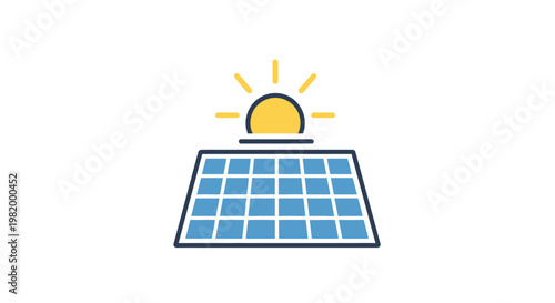 Solar panel and sun illustration showing renewable energy and sustainability concept
