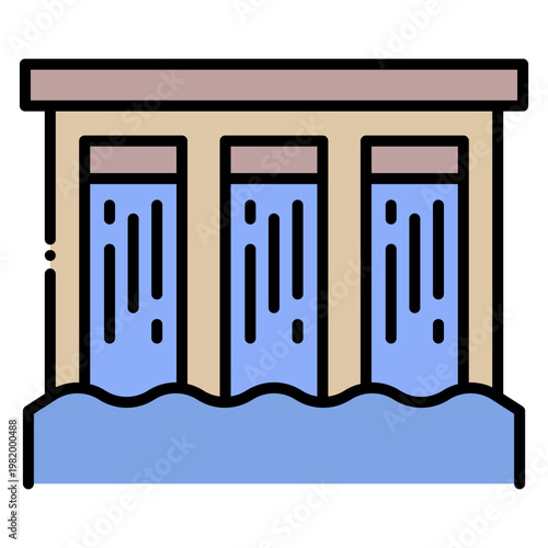 Hydroelectric Dam Power Plant Icon with Water Flowing