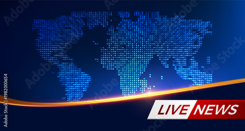Breaking news vector background blue red earth globe dynamic lines. For news website header, social media story, mobile app splash, video stream live thumbnail. Real-time global digital coverage.