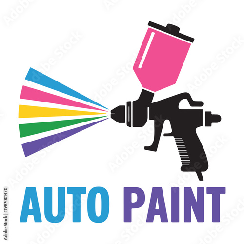 Colorful spray paint gun depicting auto painting services