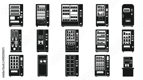 Black and White Icons of Vending Machines, Stock Icons, Various Machines