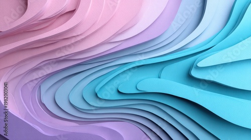 Interlocking layers of paper create a smooth gradient transition from lavender to cyan.