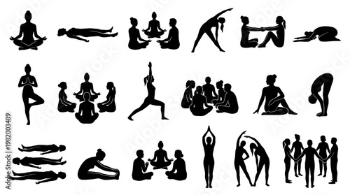 Black  White Yoga Poses Silhouettes Vector Set for Health, Wellness  Meditation