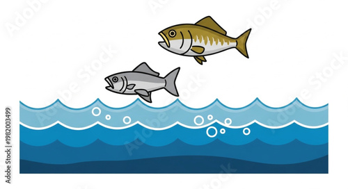Two Fish Jumping Out of Water Illustration.