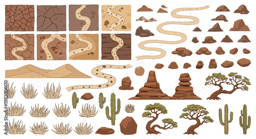Set of Desert Landscape Game Assets Vector