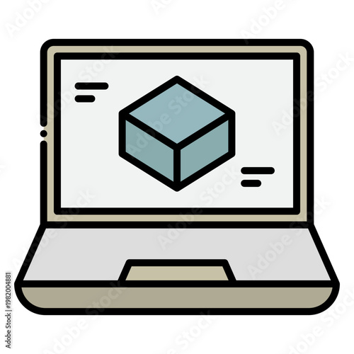 Laptop with 3D Modeling Software on Screen