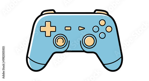 Illustration of a blue video game controller with buttons and joysticks.