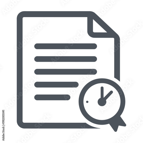 Vector graphic of a document with a clock icon representing time management and productivity in a modern workspace.