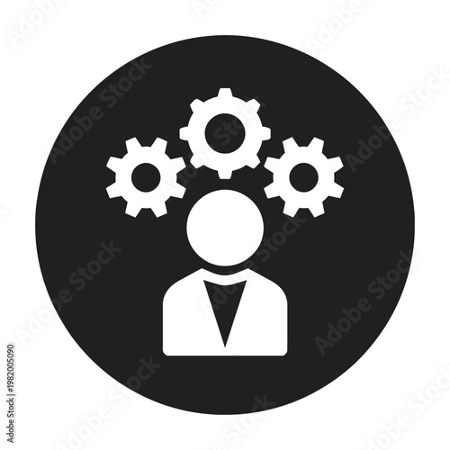 Vector graphic of a person with gears in their head representing problem solving and innovation