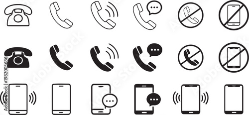 Fotografija Phone Icon Set Contact Us Symbols Telephone Call Cell Mobile Ringing Pictogram V