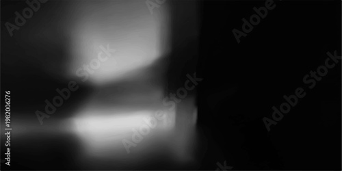 A bright blue lens flare glows against the dark night as the silhouette of a man stands within a spotlight on a black theater stage design