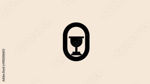 Abstract illustration of a goblet within an oval frame on neutral background