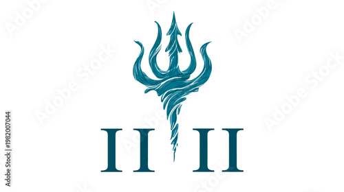Abstract illustration of a trident symbol with stylized numerals on a white backdrop