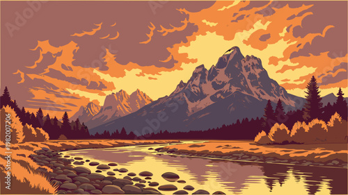 Cinematic landscape collection featuring mountain sunsets, tropical moonlit jungles, coral reefs, and astronaut on alien planet, vector