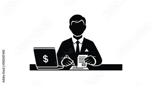 Businessman working on laptop with coffee.