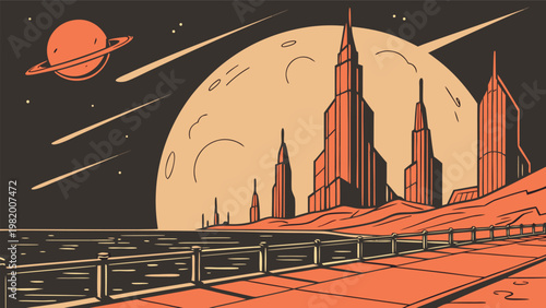 Cinematic landscape collection featuring mountain sunsets, tropical moonlit jungles, coral reefs, and astronaut on alien planet, vector