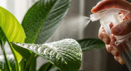 Watering plants with a spray bottle
