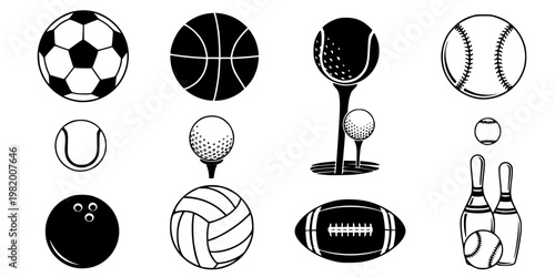 Sports balls icon set. Vector illustration. 
