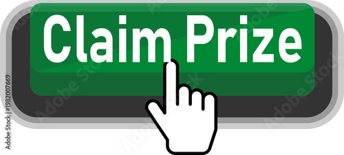 A hand clicking a green claim prize button for redemption. isolated on transparent background