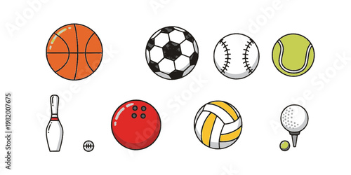 Sports balls icon set. Vector illustration. 
