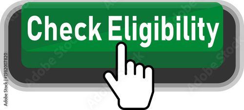 Finger pressing check eligibility button on digital interface isolated on transparent background