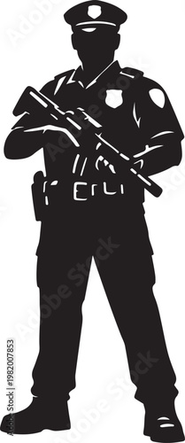 A black silhouette of a police officer standing with a baton Vector