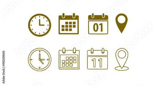 Elegant icons for clocks, calendars, and organization tools.