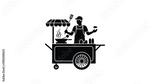 Street food vendor selling from cart.