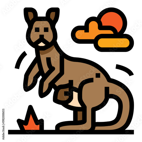 Kangaroo filled outline icon with clean lines, modern and simple design, suitable for wildlife, Australia, and animal themes