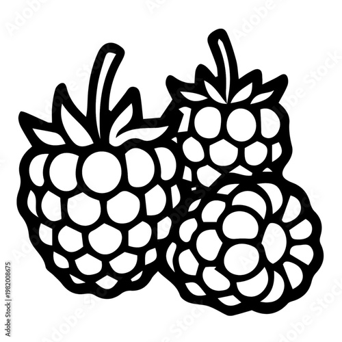 Illustration of fresh raspberries on a black background icon, vibrant and modern design