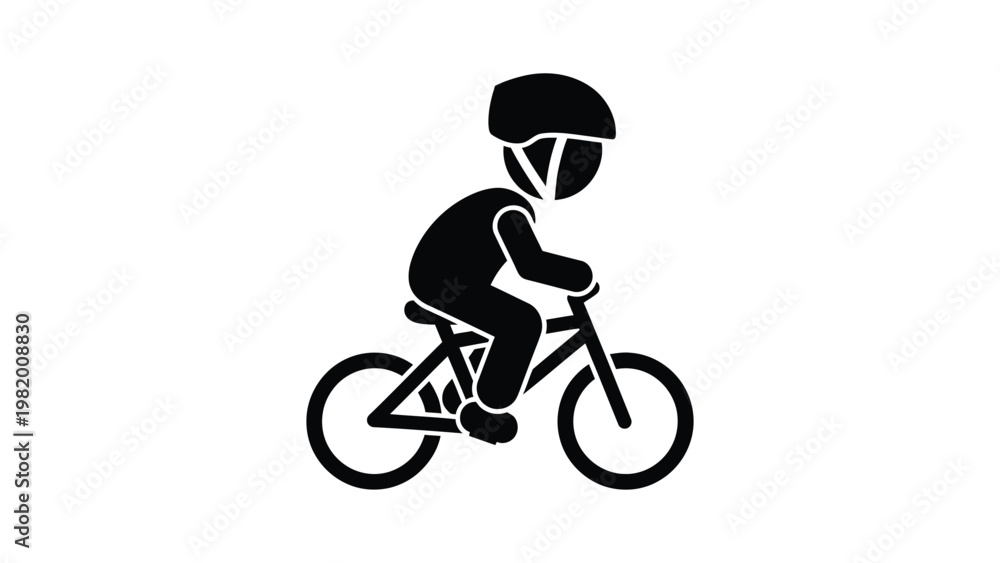 Naklejka premium a black silhouette of a child riding bicycle.